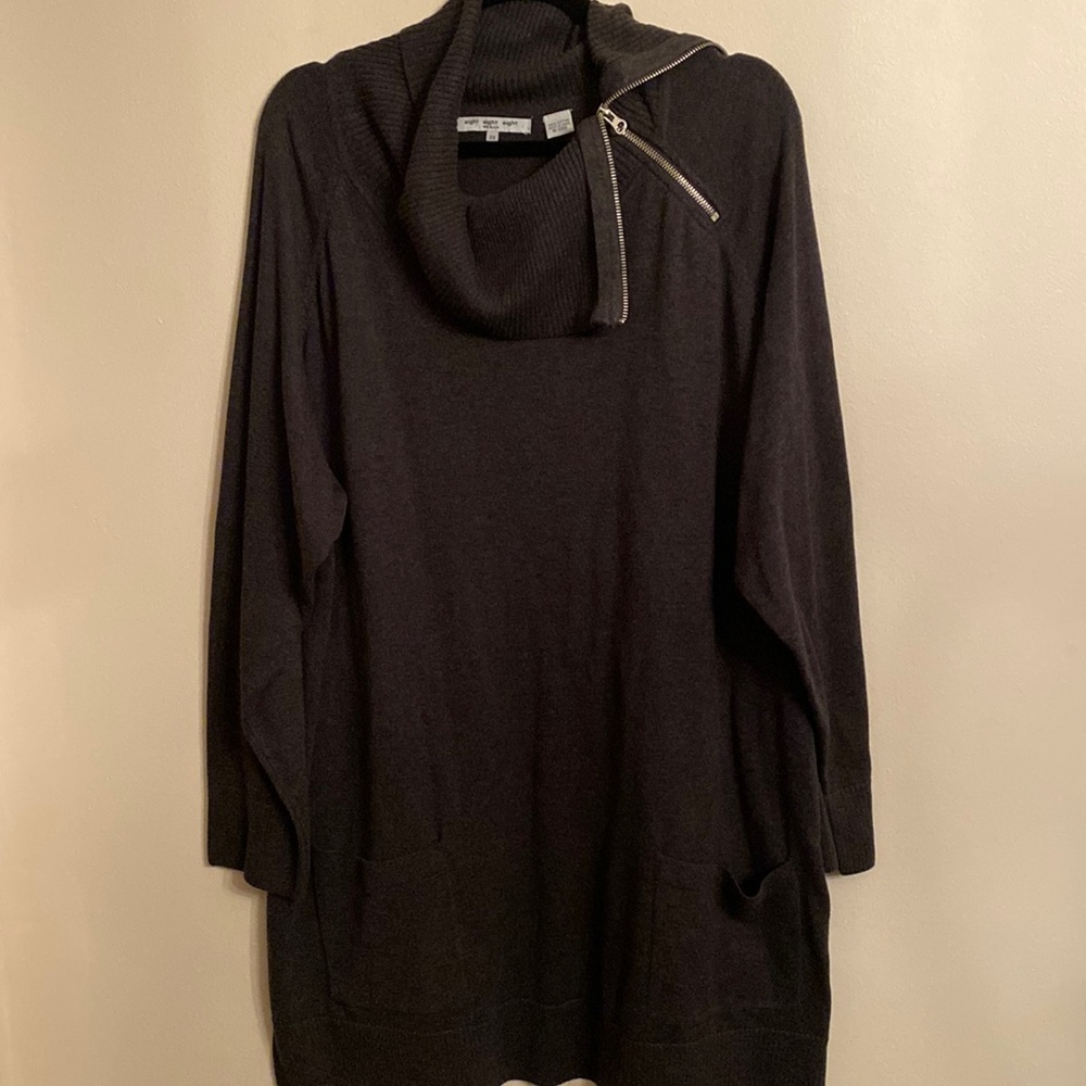 Eight Eight Eight Woman Grey Sweater w Side Zip Cowl Neck 2 pockets Size 3X